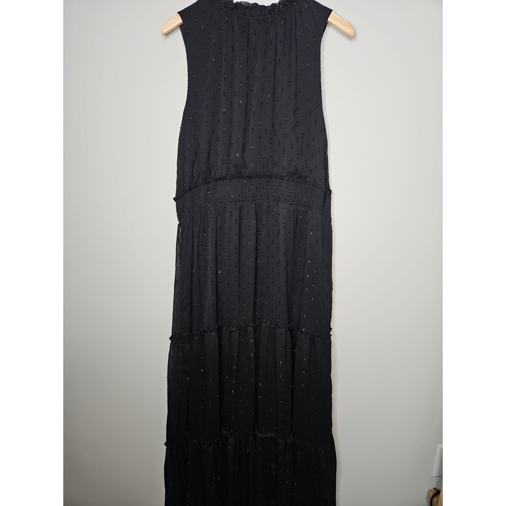 Draper James Dress XXL Black Tiered Smocked Maxi Metallic Boho Western Ethereal - Picture 5 of 14